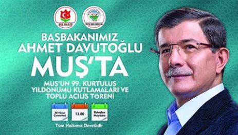 Başbakan Ahmet Davutoğlu'nun, İncelemelerde bulunmak üzere Muş Valilğini ziyaret edeceği