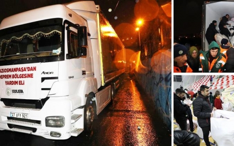 Gaziosmanpaşa Belediyesi tarafından deprem bölgesine TIR'lar dolusu yaşam malzemesi gönderiliyor.