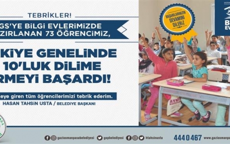 Gaziosmanpaşa Belediyesi Bilgi Evlerinde hazırlanan 73 öğrenci, Türkiye genelinde yüzde
