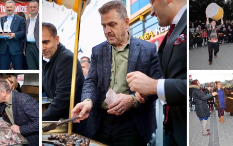 Gaziosmanpaşa’da Kestane Festivali Gaziosmanpaşa Belediye Başkanı Hasan Tahsin Usta, tezgâhın başına geçerek vatandaşlara