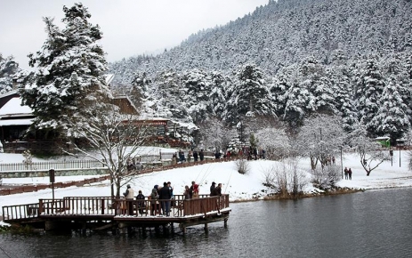 Bolu'da kar yağışının etkili olduğu Abant ve Gölcük tabiat parklarında