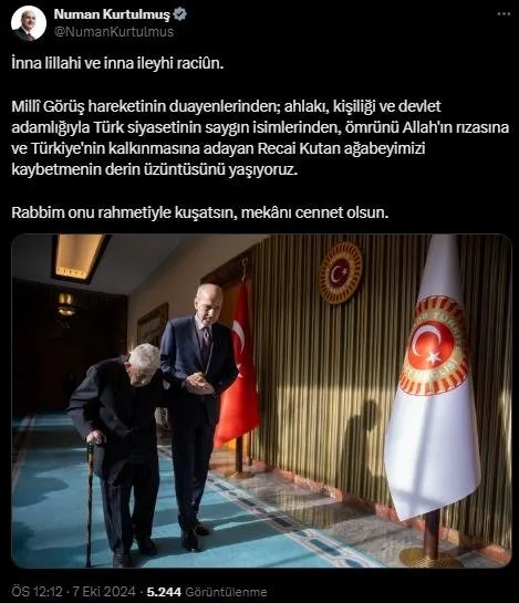 Saadet Partisi Kurucu Genel Başkanı Recai Kutan 94 yaşında vefat